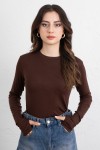 Parmak Geçirmeli Bluz Y2044 - KAHVERENGİ
