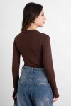 Parmak Geçirmeli Bluz Y2044 - KAHVERENGİ