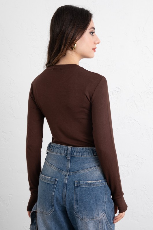 Parmak Geçirmeli Bluz Y2044 - KAHVERENGİ