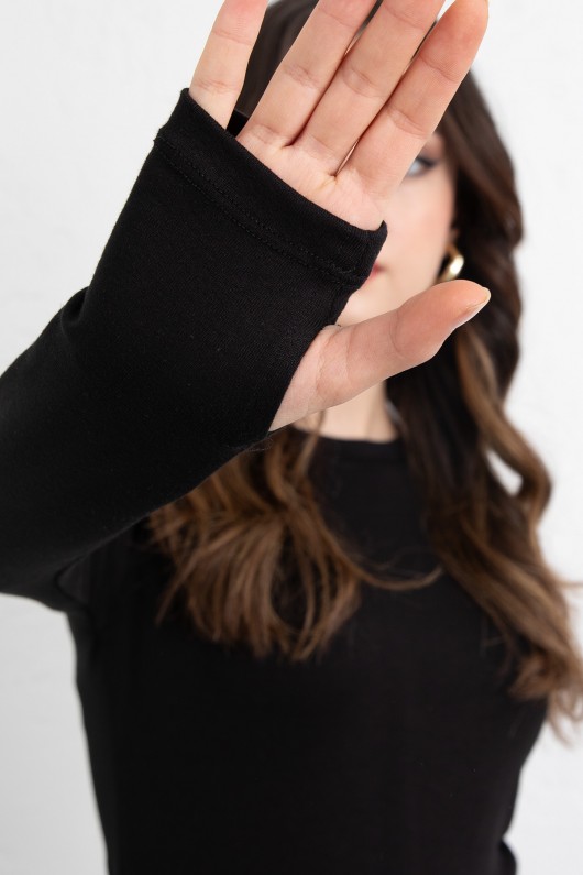 Parmak Geçirmeli Bluz Y2044 - SİYAH