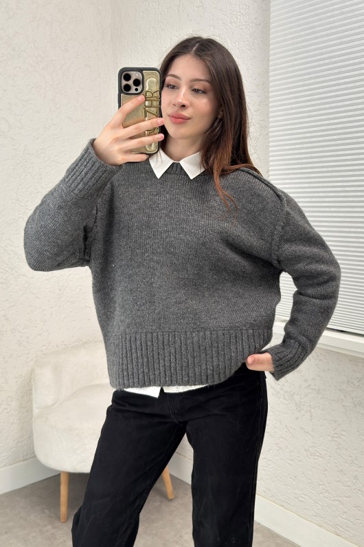 T Dikiş Triko Kazak 0093 - ANTRASİT