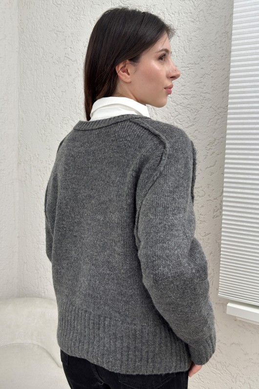 T Dikiş Triko Kazak 0093 - ANTRASİT