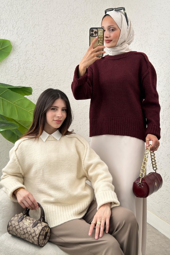 T Dikiş Triko Kazak 0093 - BORDO T Dikiş Triko Kazak 0093 - BORDO