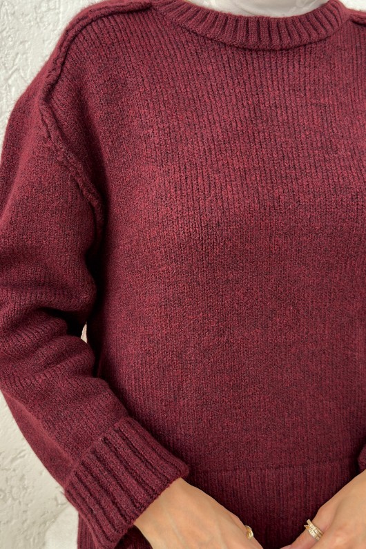 T Dikiş Triko Kazak 0093 - BORDO