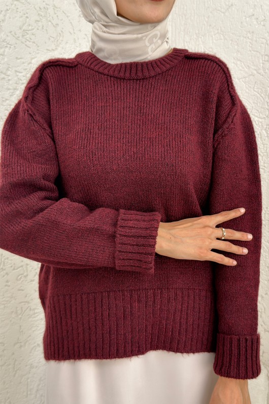 T Dikiş Triko Kazak 0093 - BORDO