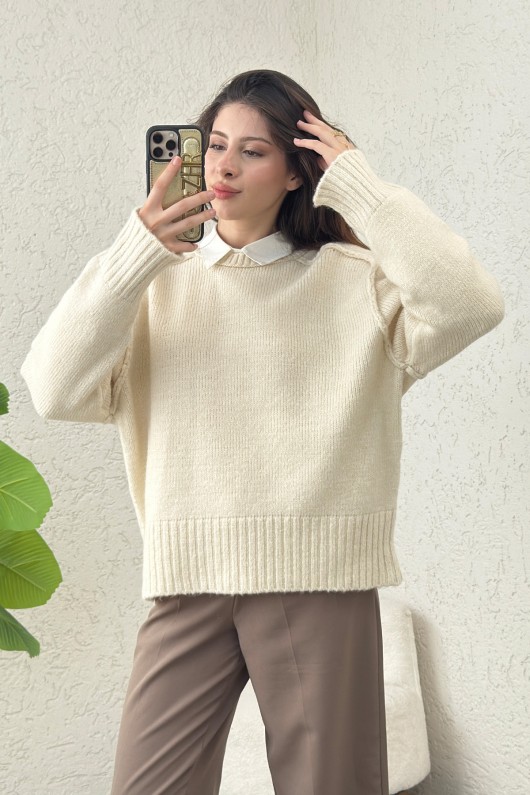 T Dikiş Triko Kazak 0093 - EKRU