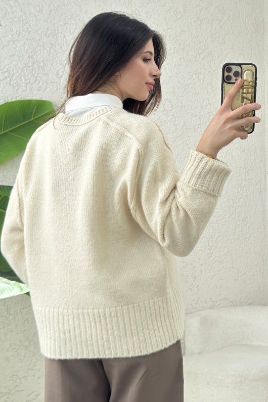 T Dikiş Triko Kazak 0093 - EKRU