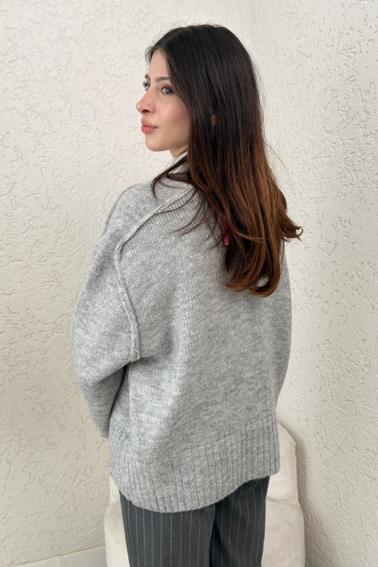 T Dikiş Triko Kazak 0093 - GRİ