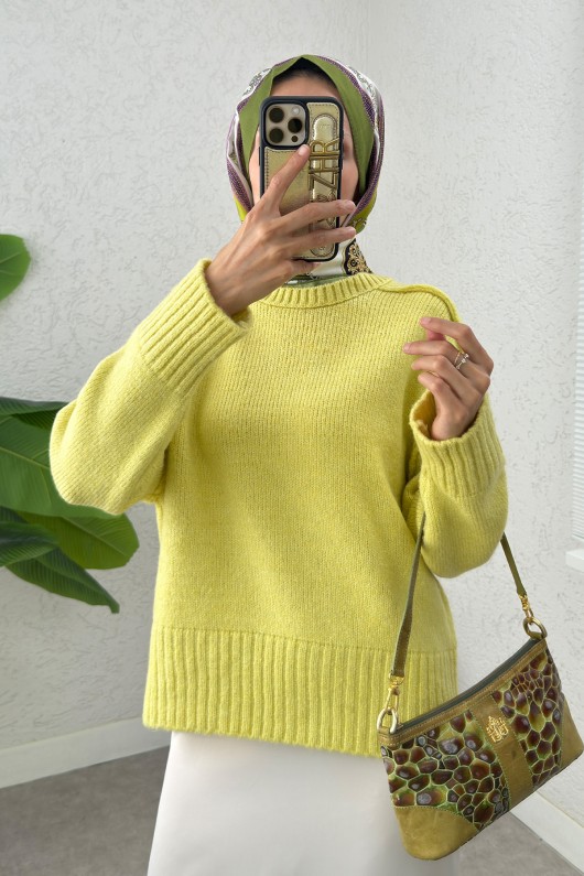 T Dikiş Triko Kazak 0093 - YAĞ YEŞİLİ