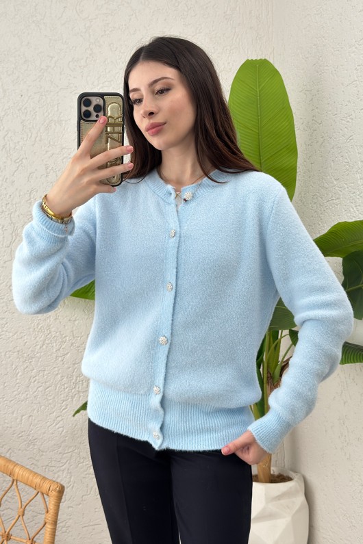 Peluş Triko Hırka 00119 - BEBE MAVİSİ