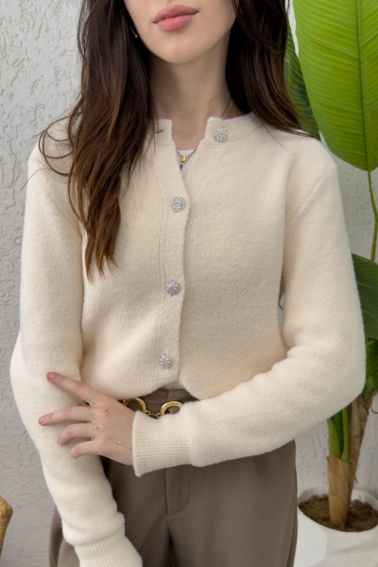 Peluş Triko Hırka 00119 - EKRU