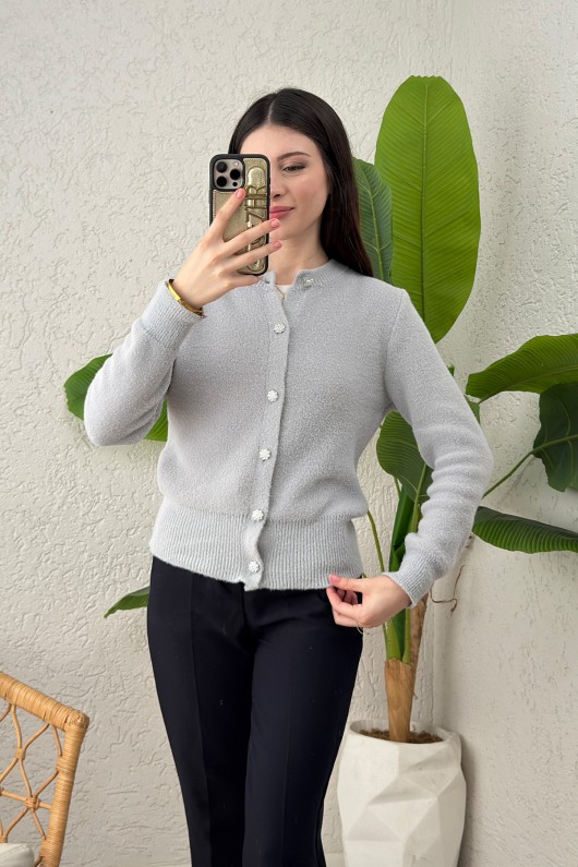 Peluş Triko Hırka 00119 - GRİ