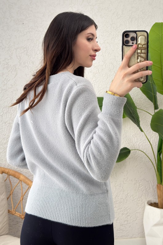 Peluş Triko Hırka 00119 - GRİ