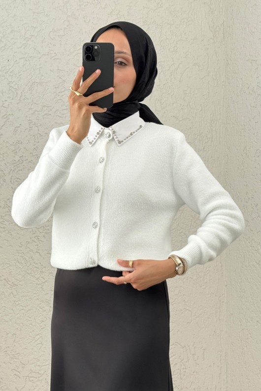 Peluş Triko Hırka 00119 - KREM