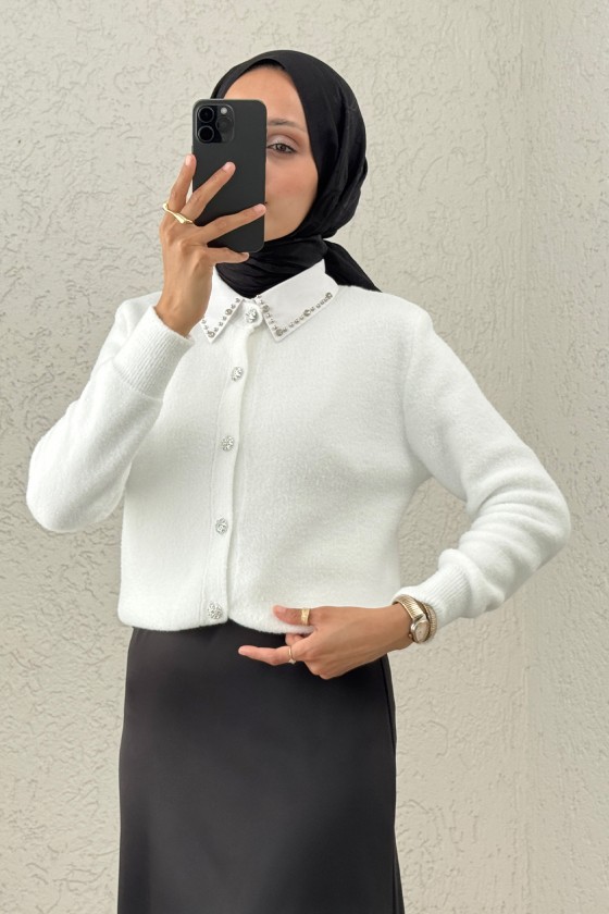 Peluş Triko Hırka 00119 - KREM