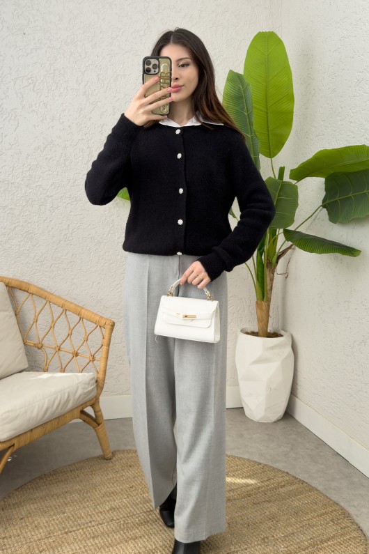 Peluş Triko Hırka 00119 - SİYAH