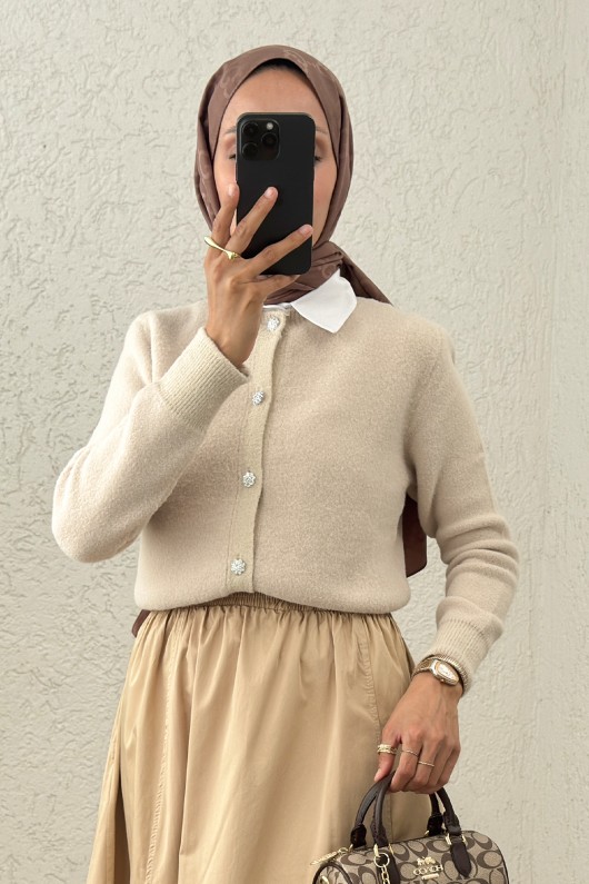 Peluş Triko Hırka 00119 - TAŞ RENGİ