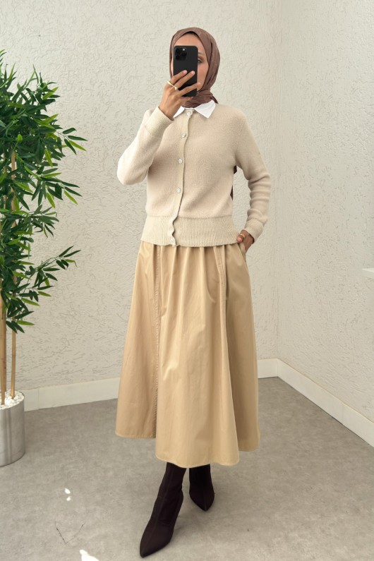 Peluş Triko Hırka 00119 - TAŞ RENGİ