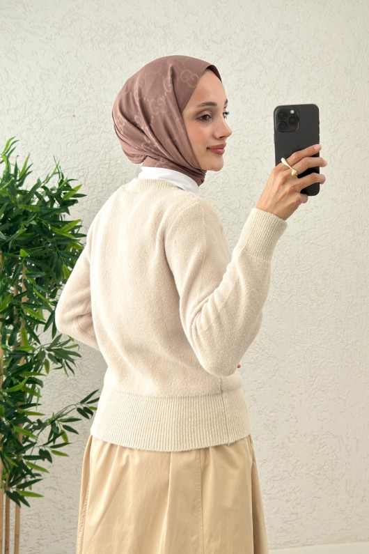 Peluş Triko Hırka 00119 - TAŞ RENGİ