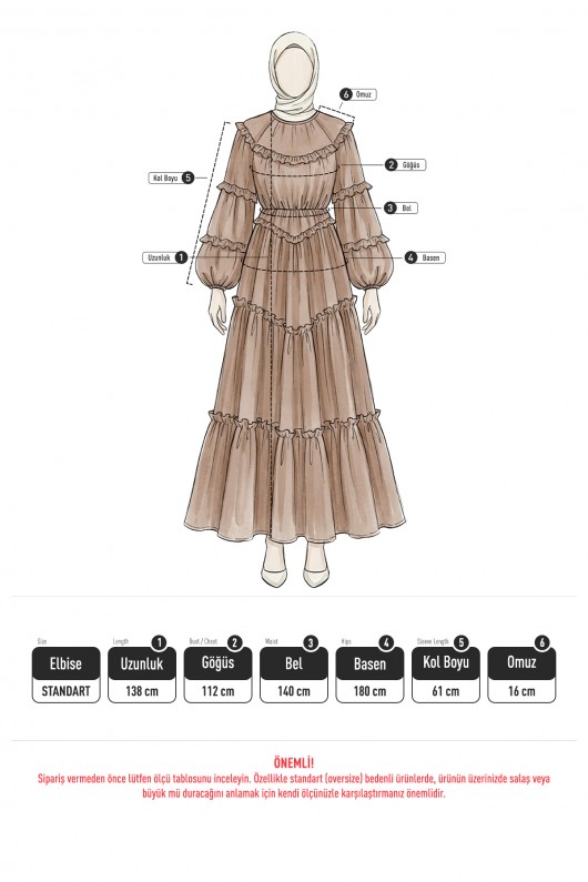 Şifon Fırfırlı Elbise Y0063 - PUDRA