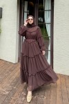 Şifon Fırfırlı Elbise Y0063 - KAHVERENGİ