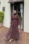 Şifon Fırfırlı Elbise Y0063 - KAHVERENGİ
