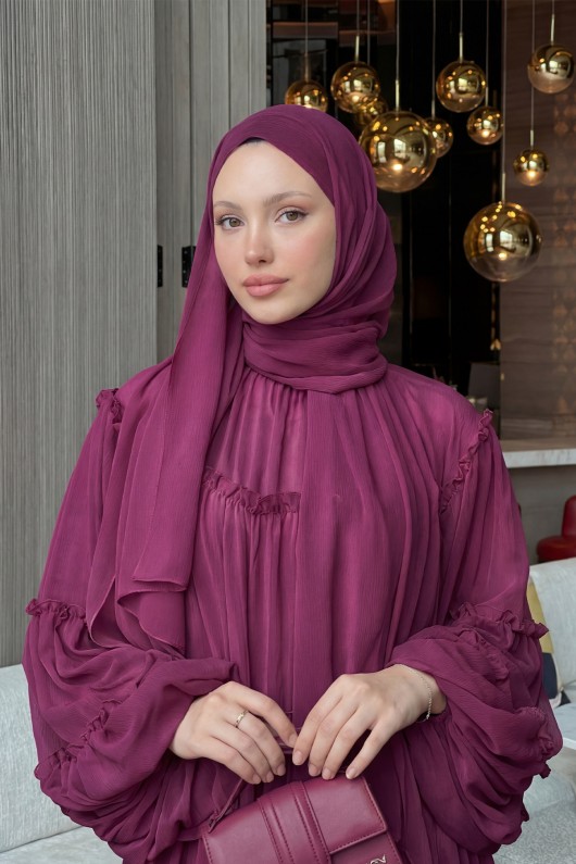 Şifon Fırfırlı Elbise Y0063 - MÜRDÜM Şifon Fırfırlı Elbise Y0063 - MÜRDÜM