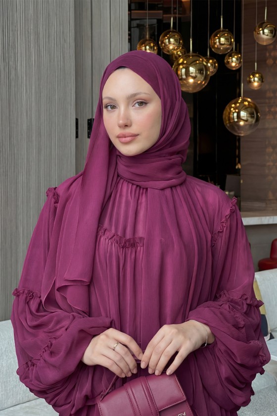 Şifon Fırfırlı Elbise Y0063 - MÜRDÜM Şifon Fırfırlı Elbise Y0063 - MÜRDÜM