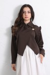 Çapraz Kesim Volanlı Bluz Y0070 - KAHVERENGİ