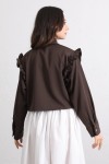 Çapraz Kesim Volanlı Bluz Y0070 - KAHVERENGİ