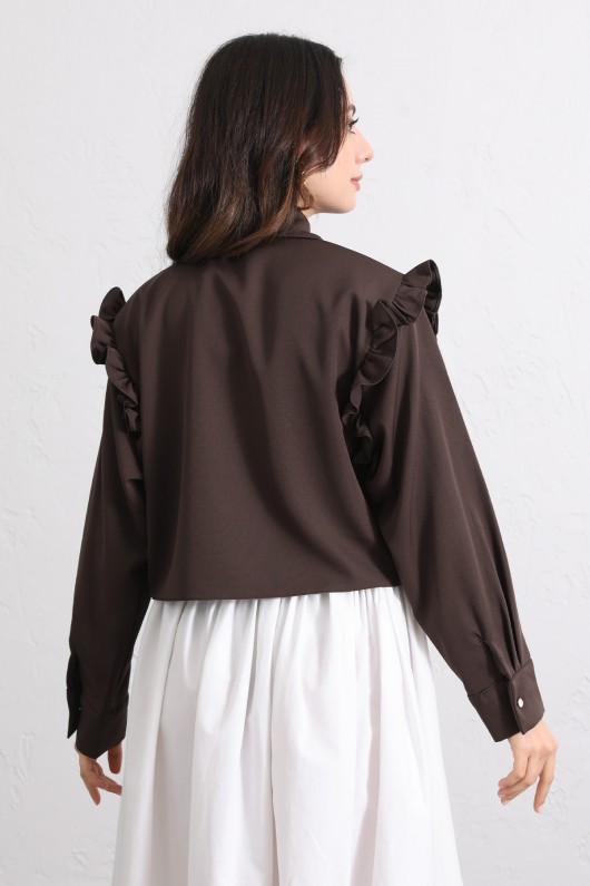 Çapraz Kesim Volanlı Bluz Y0070 - KAHVERENGİ