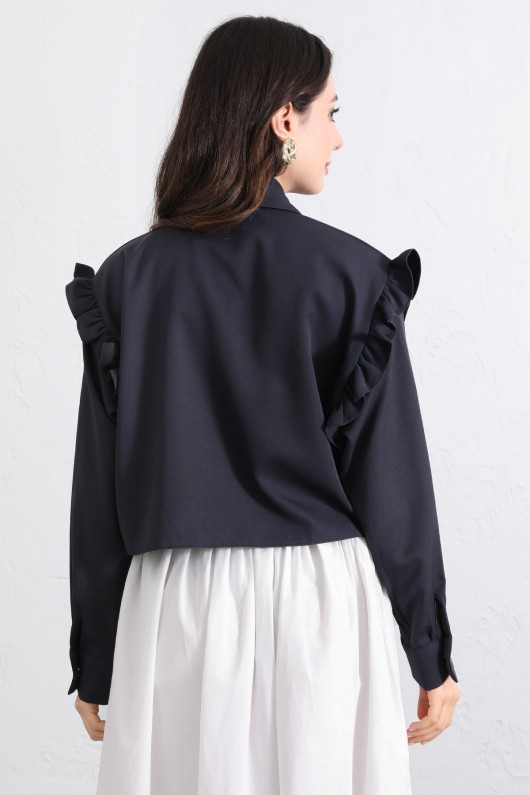 Çapraz Kesim Volanlı Bluz Y0070 - LACİVERT