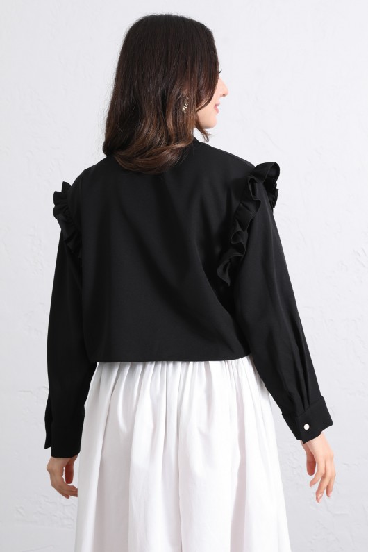 Çapraz Kesim Volanlı Bluz Y0070 - SİYAH Çapraz Kesim Volanlı Bluz Y0070 - SİYAH