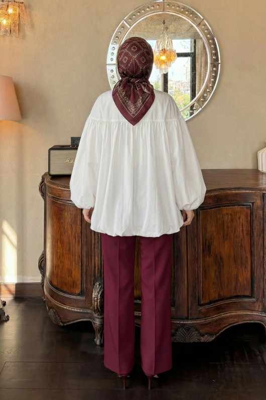 Yaka Kuşaklı Tunik Y0088 - BEYAZ