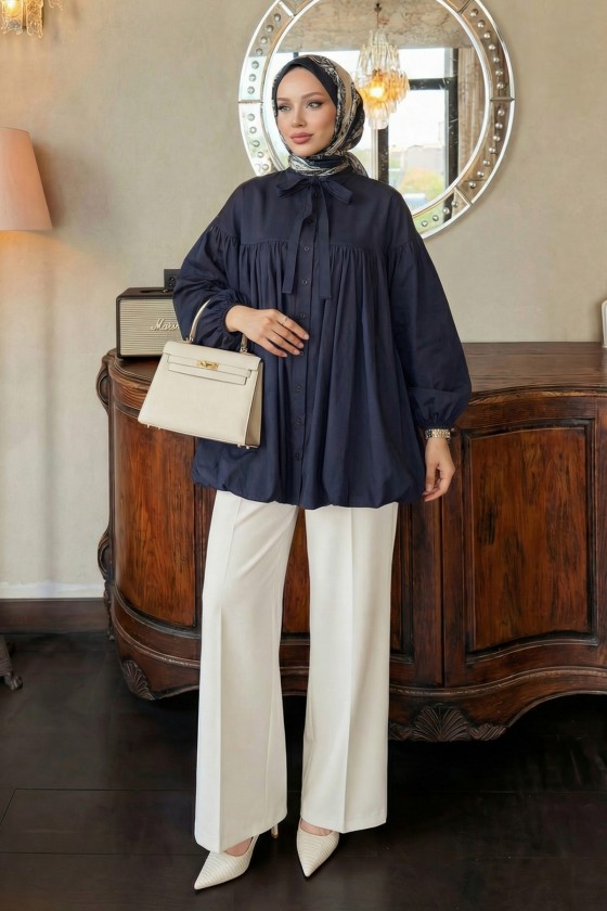 Yaka Kuşaklı Tunik Y0088 - LACİVERT Yaka Kuşaklı Tunik Y0088 - LACİVERT