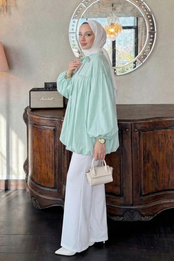 Yaka Kuşaklı Tunik Y0088 - SU YEŞİLİ Yaka Kuşaklı Tunik Y0088 - SU YEŞİLİ