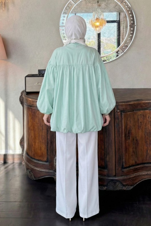 Yaka Kuşaklı Tunik Y0088 - SU YEŞİLİ