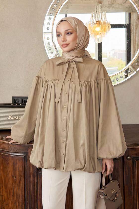 Yaka Kuşaklı Tunik Y0088 - VİZON