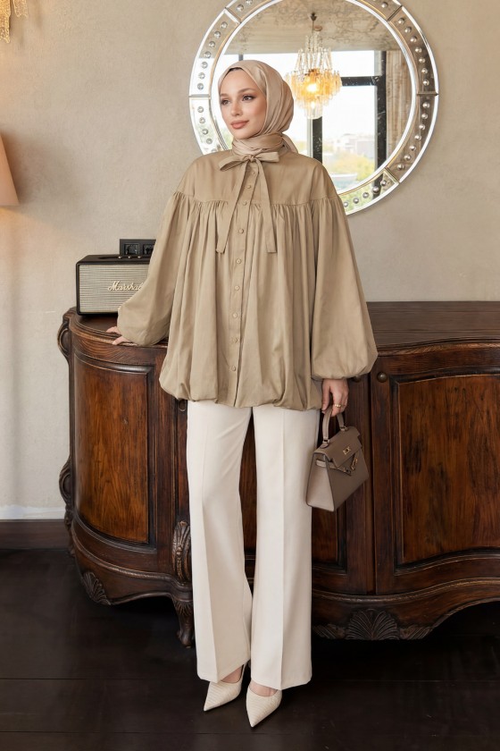 Yaka Kuşaklı Tunik Y0088 - VİZON Yaka Kuşaklı Tunik Y0088 - VİZON