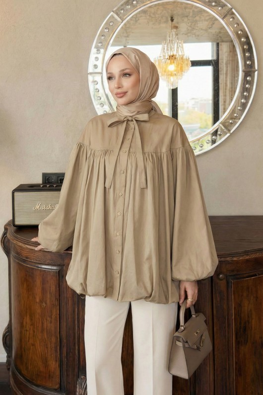 Yaka Kuşaklı Tunik Y0088 - VİZON