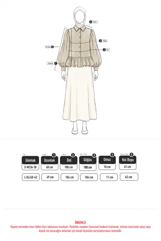 Volan Detaylı Balon Kol Gömlek Y0095 - BEJ