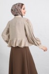 Volan Detaylı Balon Kol Gömlek Y0095 - BEJ