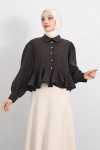 Volan Detaylı Balon Kol Gömlek Y0095 - KAHVERENGİ
