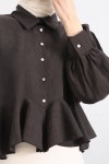 Volan Detaylı Balon Kol Gömlek Y0095 - KAHVERENGİ