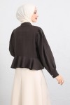 Volan Detaylı Balon Kol Gömlek Y0095 - KAHVERENGİ