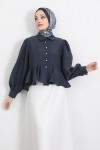 Volan Detaylı Balon Kol Gömlek Y0095 - LACİVERT