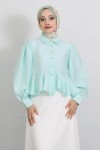 Volan Detaylı Balon Kol Gömlek Y0095 - MİNT YEŞİLİ