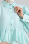 Volan Detaylı Balon Kol Gömlek Y0095 - MİNT YEŞİLİ