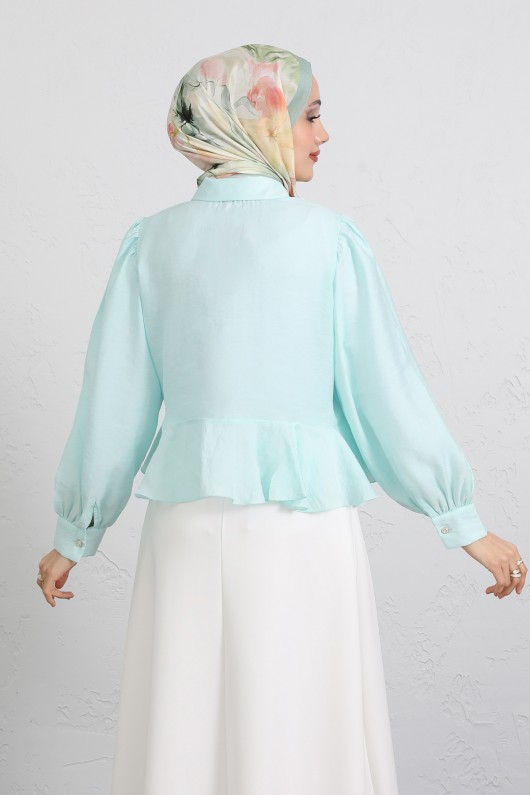 Volan Detaylı Balon Kol Gömlek Y0095 - MİNT YEŞİLİ