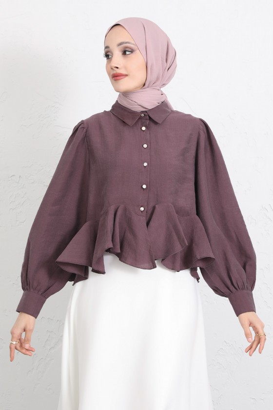 Volan Detaylı Balon Kol Gömlek Y0095 - MÜRDÜM